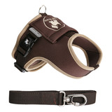 Coleira Peitoral Com Regulagem E Guia Para Cachorro Neoprene Cor Marrom E Bege Tamanho 4 Pet Finess