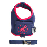 Coleira Peitoral Para Cães Com Regulagem E Guia Cor Marinho Com Rosa Tamanho 3 Pet Finess