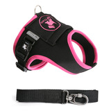 Coleira Peitoral Para Cães Com Regulagem E Guia Tamanho 4 Cor Preta Com Detalhe Pink - Pet Finess