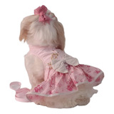 Coleira Roupa Pet Vestido Com Guia Rosa Spitz Shitzu Maltes