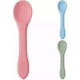 Colher Infantil Bebê Em Silicone Flexível Menino Menina Buba