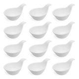 Colher Melamina Premium Para Finger Food Branca 12 Unidades Cabo Branco