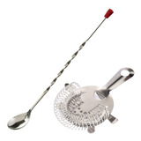 Colher Mixing Ponta Vermelha Coador Strainer 4 Apoios Inox