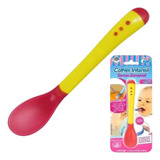 Colher P Bebê Térmica Silicone Sensível Temperatura Amarela