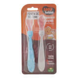 Colher Ponta De Silicone Macia Infantil Cor Azul Cinza 2uni