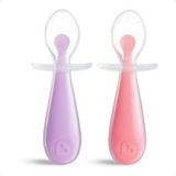 Colheres De Silicone Escudo Protetor Rosa E Roxo Munchkin