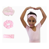 Collant Ballet Manga Curta Infantil + Faixa + Rede + Frufru