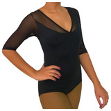 Collant Body Maio De Ballet Manga 3 Por 4 Em Tule - Adulto