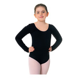 Collant Manga Longa Ballet Infantil / Juvenil Rosa E Preto