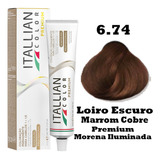  Coloração Itallian Color 60g Profissional Tom 6.74 Louro Escuro Marrom Cobre Morena Iluminada Premium