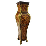 Coluna Abaulada Madeira Marchetaria Aplique Bronze