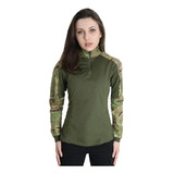 Combat Shirt Feminina Camiseta Longa Tática Bélica Multicam