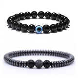 Combo 2 Pulseiras Masculinas Bolinha Pedra Hematita Preta