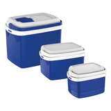 Combo 3 Caixas Térmicas Coolers 32+12+5 Litros Azul Soprano