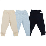 Combo 3 Unidades Calça Neutra Com Punho E Cós Alto Algodão