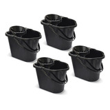 Combo 4 Balde Com Espremedor P/ Limpeza C/ Alça 14lts Preto