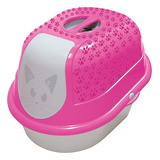 Combo Banheiro Gatos Caixa De Areia Fechada Cat Toalete + Pá Cor Rosa