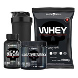 Combo Caveira Preta - Whey + Bcaa + Creatina - Black Skull Sabor Morango