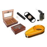 Combo Charuteiro Caixa Humidor 1cinzeiro 1maçarico 1cortador