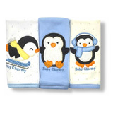 Combo De 3 Pano De Boca Baby Charmy Pinguins Bordado Premium