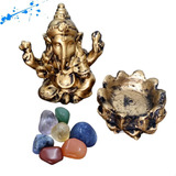 Combo Estátua De Ganesha + Pedras Dos Chakras +castiçal Kit