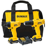 Combo Furadeira E Parafusadeira Sem Fio Dewalt, Modelo Dck199, 1 Furadeira E Parafusadeira 10mm, 1 Parafusadeira De Impacto 6,3mm, Com Bolsa De Ferramentas Dewalt, 2 Baterias 12v, 1 Carregador , Bivol