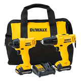 Combo Furadeira E Parafusadeira Sem Fio Dewalt Cor Amarelo Modelo Dck199c2 1 Furadeira E Parafusadeira 10mm 1 Parafusadeira De Impacto 6,3mm, Com Bolsa 2 Baterias 12v1 Carregador Bivolt