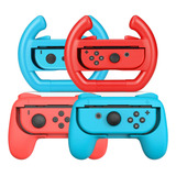 Combo Grip E Volante Suporte Case Gamepad Para Controle Joy Con Nintendo Switch Vermelho E Azul