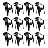 Combo Kit 12 Poltronas Plástica Suporta 182kg Preta Mor