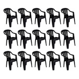 Combo Kit 15 Poltronas Plástica Suporta 182kg Preta Mor