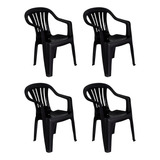 Combo Kit 4 Poltronas Plástica Suporta 182kg Preta Mor