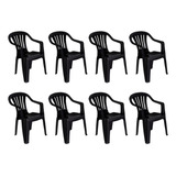 Combo Kit 8 Poltronas Plástica Suporta 182kg Preta Mor