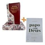 Combo Mãe Devocional Papo Deus E Bíblia Sagrada Cristã Evangelica Feminina Letra Hiper Gigante Indice Harpa Zíper Vinho