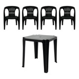 Combo Mesa Tambaú + 4 Cadeiras Atalaia Preta Tramontina