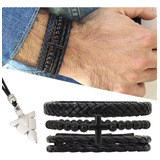 Combo Pulseiras Cruz Crucifixo Masculina+colar Ponta Flecha