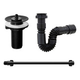 Combo Sifão Universal Preto + Válvula Lavatório + Engate 