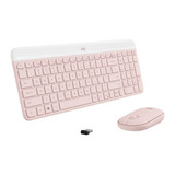 Combo Teclado E Mouse Sem Fio Logitech Mk470 Rosa Usb Slim