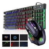 Combo Teclado Gamer Semi Mecânico Mouse Led Rgb Pc Notebook 