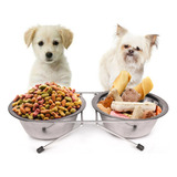 Comedouro Bebedouro Duplo Inox Com Suporte Cães Gatos 300ml