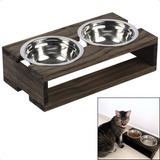 Comedouro Madeira Elevado 2 Potes Inox Cães E Gatos Premium