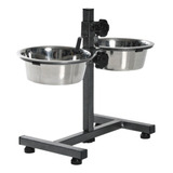 Comedouro Para Caes Grandes Duplo Em Inox Alto Ajustável 2l