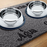 Comedouro Pote Comida Ração Água Pet Vasilha Inox + Tapete Cor Prateado