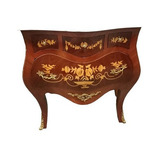 Cômoda Bombê 05 Gavetas Madeira Marchetada Francesa Luxo