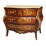 Cômoda Bombe Clássica Com Marchetaria E Bronze. 04 Gav.