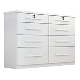 Cômoda Casal Monza Mdp 8 Gavetas Branco Com Chave