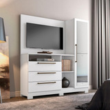 Cômoda Com Painel Para Tv 1 Porta Espelho 3 Gavetas Branco
