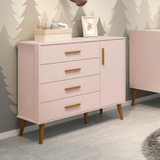 Cômoda Sapateira Infantil 4 Gavetas 1 Porta Isis Rosa