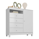 Cômoda Sapateira Infantil 84cm 1 Porta 4 Gavetas Beka I03 Br Cor Branco