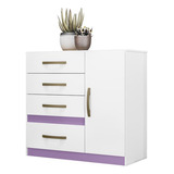 Cômoda Vênus Com Porta E 4 Gavetas Color Flex - Pr Móveis Cor Branco/lilás