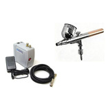Compressor Mini + Aerografo Wimpel 0,35mm Dupla Ação